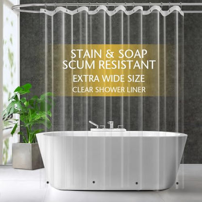 ZEMAHOME Extra Large Size PEVA Plastic Shower Curtain Liner Premium Light Weight 82" x 74" Clear Bathroom Shower Showroom Curtain Liner with Rustproof Metal Gromments and Weighted Magnet - color: A01-clear, size: 82"W x 74"L (Pack of 1)