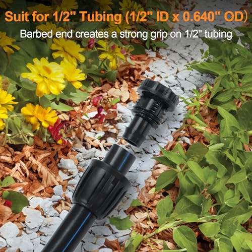 1/2 Inch Drip Irrigation End Plug Fittings, 12 Pieces 1/2'' Drip Line Barbed Locked End Cap Connectors for 1/2 Inch Irrigation Tubing (1/2" ID x 0.650" OD) for Garden Watering System - size: 1/2" Nut Plug 12 Pcs