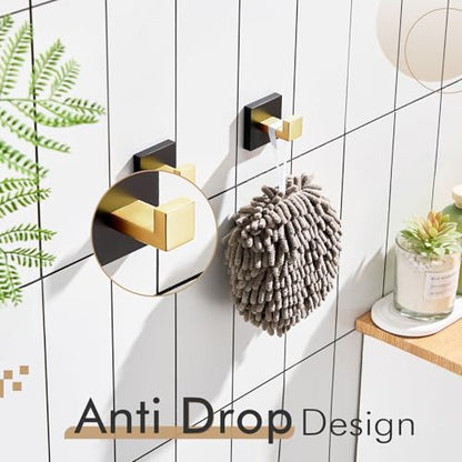 KOKOSIRI Robe Hooks for Bathrooms Towel Hooks Coat Hook Kitchen Garage Heavy Duty Wall Mounted Stainless Steel Brushed Gold and Matte Black, 2 Pack B1010GDK-P2 - color: Black Gold, size: 2 Pack