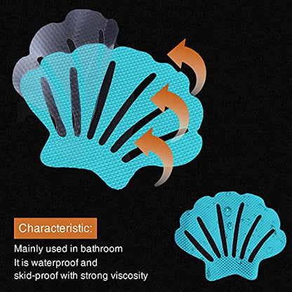 Secopad Non-Slip Bathtub Stickers, 24 PCS Shell Safety Bathroom Tubs Showers Treads Adhesive Decals Scraper (Blue) - color: Blue