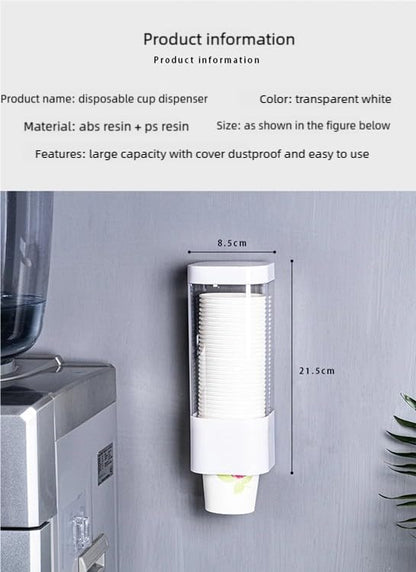 Wall Mounted Cup Dispenser Holder for 3-5oz Paper & Plastic Cups - Paste Plate Adhesive Mount for Bathroom, Office, Home, Gym, Hospital - Compact Cup Storage Solution (White-1pcs)
