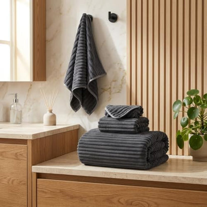 3 Pack Bath Towel Set, 40"x80" Oversized Bath Sheet, Charcoal Gray | Ultra Soft Microfiber, Lint Free, Quick Dry, Highly Absorbent, Full Body Coverage, 1 Bath Sheet, 1 Hand Towel, 1 Washcloth - color: Charcoal Gray, size: 3 Piece Towel Set