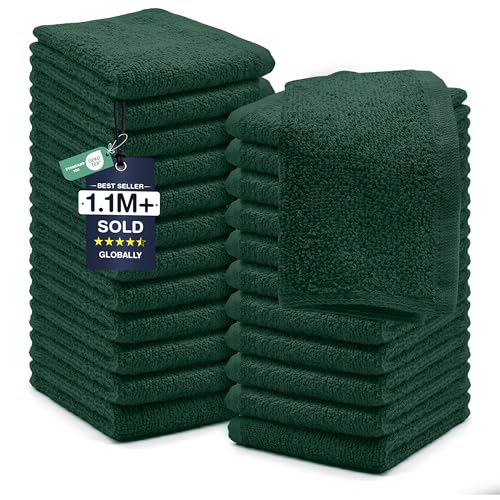 DAN RIVER 24 Pack Wash Cloths for Showering [12x12] - 100% Cotton Washcloths Premium Quality Flannel Face Cloths for Bathroom, Highly Absorbent and Soft Feel Wash Clothes, Huntergreen - color: Huntergreen, size: Wash Cloth (PK 24) - 12x12
