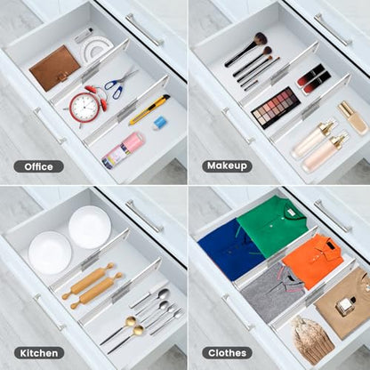 5 Pack 6" High Adjustable Drawer Dividers for Clothes,Expandable From 12-20" Clear Drawer Organizers, PC Plastic Separators for Dresser/Bedroom/Bathroom/Kitchen/Office Storage - size: 5 PCS-6IN-T1-Clear