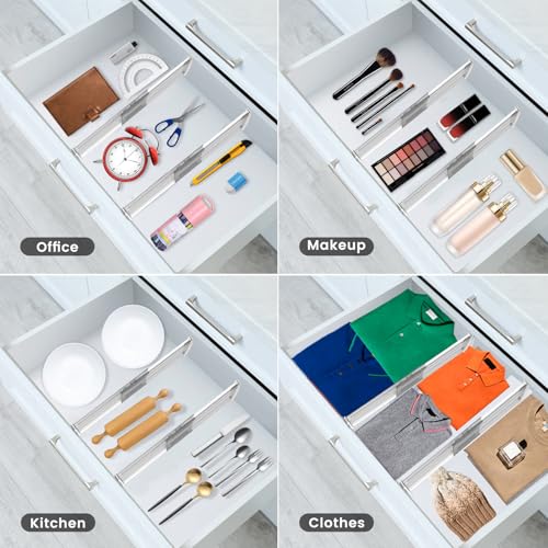 8 Pack Adjustable Drawer Dividers for Clothes,6" High Expandable From 12-20" Clear Drawer Organizers, PC Plastic Separators for Dresser/Bedroom/Bathroom/Kitchen/Office Storage - size: 8 PCS-6IN-T1-Clear