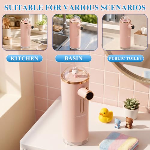 Automatic Liquid Soap Dispenser Touchless, USB Rechargeable Smart Hand Soap Dispenser, 13.5oz/400ml, 3-Level Adjustable, Wall Mounted for Kitchen Bathroom Family (Pink) - color: Pink