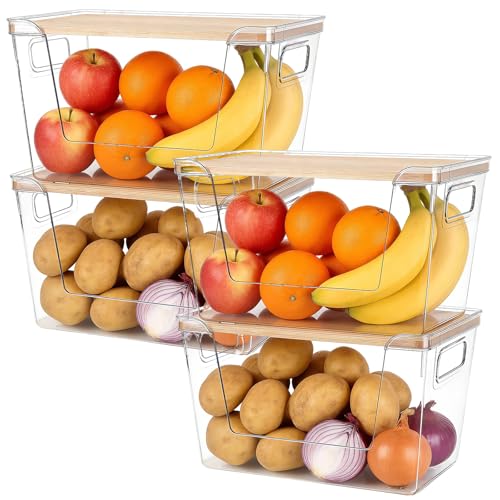 4 Set Potato And Onion Storage Bins with Bamboo Lid, Clear - size: 4 Pack