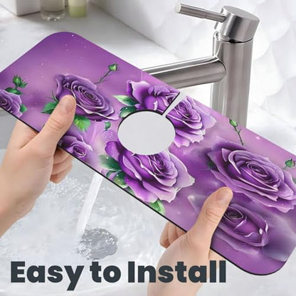 Purple Roses Kitchen sink faucet pad, strong water absorption, anti slip, easy to clean, very suitable for splash and drip prevention, suitable for kitchens and bathrooms - color: Purple Roses