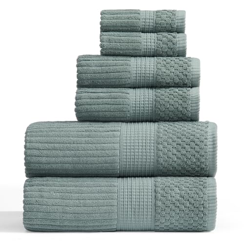 100% Cotton Bath Towel Set | 6-Piece Set | Silver Blue | Absorbent & Quick-Dry Bathroom Towels | Textured and Durable Cotton Towels for Bathroom | OEKO-TEX | Krista Collection - color: Silver Blue, size: 6 Piece Set