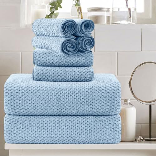 8 Piece Large Blue Family Bath Towel Set-2 Oversized Bath Towel Sheets,2 Hand Towels,4 Washcloths-600GSM Soft Highly Absorbent Quick Dry Beach Chair Towel Woven Towels for Bathroom Hotel and Spa - color: Blue, size: 8 Pcs Towel Set