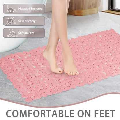 SONGZIMING Pebble Bath Mat for Bathtub to Anti Slip Bathtub Mat in Shower with 16 Inches by 35 Inches (Pink) - color: Pink