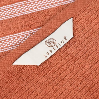 Superior Cotton Bath Sheet Set, Zero Twist, Ribbed Geometric, Oversized Large Absorbent Body Towels, Luxury Soft Quick Dry, Shower, Spa, Hotel, Pool, Guest Bathroom, Home Essentials, Set of 2, Rust