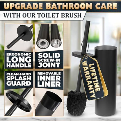 Stainless Steel Toilet Brush and Holder Set, Splash Guard (Black) | Matte Black Toilet Brush and Holder Set, Removable Bowl, Dense Bristles, Long Handle, Scratch Resistant, for Modern Bathrooms - color: Black