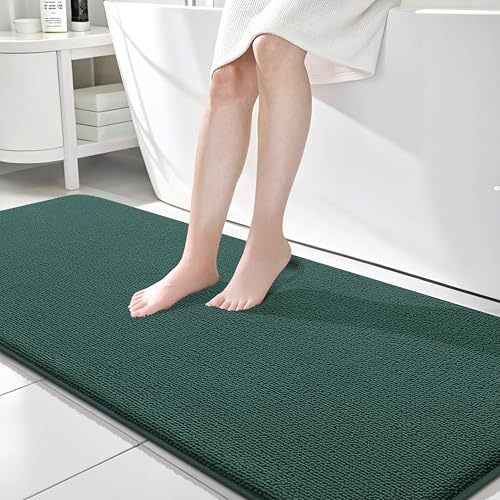 OLANLY Memory Foam Bathroom Runner Rugs 70x24, Long Mats, Blackish Green | Soft Quick Dry Bath Rugs, Non-Slip, Absorbent Machine Washable Mat for Bathroom Floor, Tub and Shower, Home Decor Accessories - color: Blackish Green, size: 70" X 24"