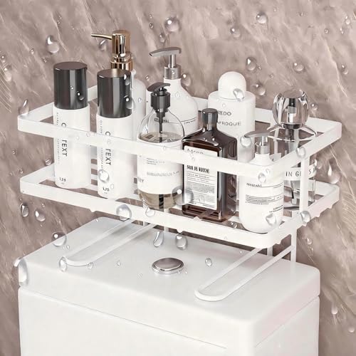Over The Toilet Storage Rack- Bathroom Organizer Shelf, 2-Tier Floating Shelves with Hooks, No-Drill, Toilet Paper Holder for Restroom Bathroom Vanity Kitchen (White, 1 Tier) - color: White, size: 1 Tier