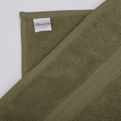 6 Pack Cotton Towel Set - Luxury & 100% Cotton - Hotel and Spa Quality, Absorbent, Includes 2 Bath Towel (28" x 56"), 2 Hand Towels (16"x28") and 2 Wash Cloths (12"x12") - Army Green - color: Army Green, size: 6-Piece Bath Towel Sets