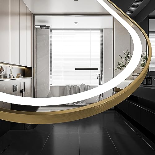 Arched Bathroom Mirror 30"x40", Gold, LED Tempered Glass | arch led bathroom mirror wall mounted vanity lighted tempered glass dimmable anti fog metal frame