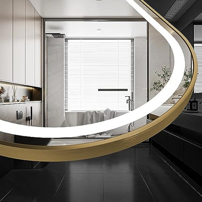 Arched Bathroom Mirror 30"x40", Gold, LED Tempered Glass | arch led bathroom mirror wall mounted vanity lighted tempered glass dimmable anti fog metal frame