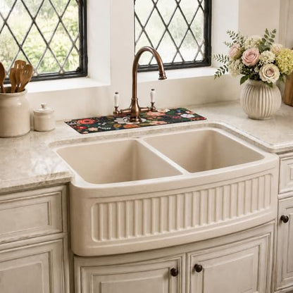 Boho Black Flowers Kitchen Sink Splash Guard Faucet Mat,Faucet Non-Slip Absorbent Mat,Farmhouse Sink Splash Guard Behind Faucet for Kitchen Bathroom, 15"x5.5" - color: Drying Faucet Mat 4