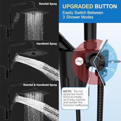 ELLO&ALLO Filtered Rain Shower Head with Handheld Spray, Rainfall Shower Head Combo with 59" Hose, Dual Showerhead Set with Adjustable Shower Extension Arm, Matte Black