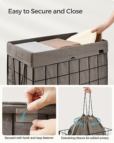 SONGMICS Laundry Hamper, 29 Gal. (110L) Laundry Basket, Collapsible Clothes Hamper, Removable and Washable Liner, Metal Wire Frame, for Bedroom Bathroom, Black and Camel Brown ULCB111N01 - color: Black + Camel Brown, size: 110 L
