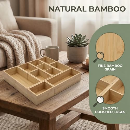 Bamboo Drawer Organizer,Fits Kitchens,Bathrooms,Desk,Utensil,Makeup,Removable Dividers (Natural, M) - size: M