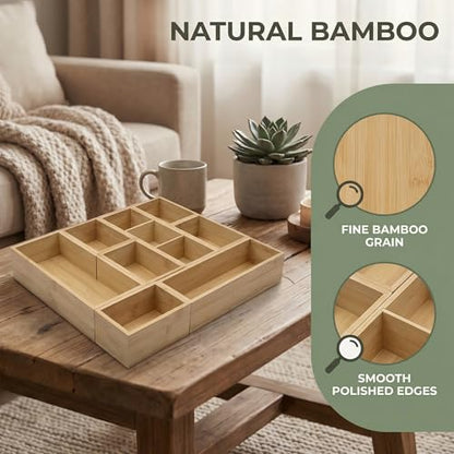 Bamboo Drawer Organizer,Fits Kitchens,Bathrooms,Desk,Utensil,Makeup,Removable Dividers (Natural, M) - size: M