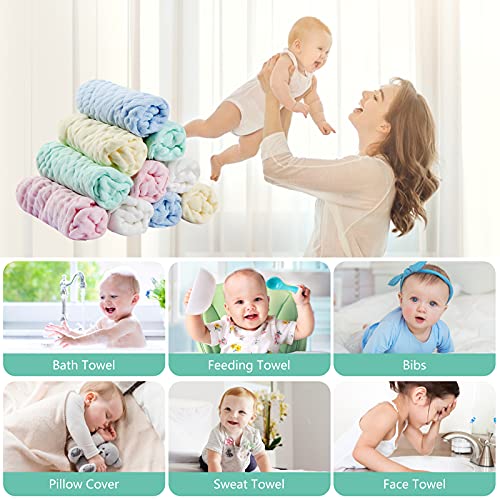 Soft Newborn Essentials - Muslin Washcloths & Towels for Sensitive Skin - 10 Pack, 10x10 Inches - Baby Register Shower Gift - color: 10-pcs (Multicolor)