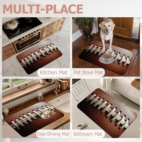 Football Texture Bathroom Rugs,Bath Mats for Bathroom,Laces Stripes Low Pile Absorbent Bath Mat,Rubber Backing Non Slip Washable Thin Quick Dry Door Mat 17x29.5 Inch - color: Football Texture,laces Stripes