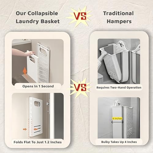 Wall Mounted Laundry Basket, Foldable Slim Hamper for Small Spaces | For socks, underwear and light clothes in RVs, dorms and bathrooms