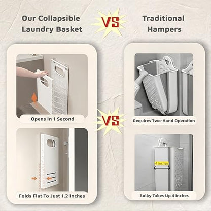 Wall Mounted Laundry Basket, Foldable Slim Hamper for Small Spaces | For socks, underwear and light clothes in RVs, dorms and bathrooms