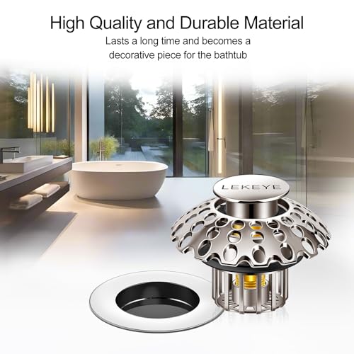 LEKEYE Tub Stopper | Shower Drain Hair Catcher | Bathroom Bathtub Plug | Pop Up Bathtub Drain Stopper for 1-1/2" to 1-3/4" Bath Drain Hole - Brushed Nickel - style: 2076