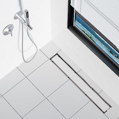 Neodrain 36" Brushed Linear Shower Drain,2-in-1 Flat& Tile Insert Cover | 304 Stainless Steel,Fast Drainage, Durable,Rectangle Shower Floor Drain with Adjustable Feet,Hair Strainer,Fits Bathrooms - color: Stainless Steel, size: 36 In