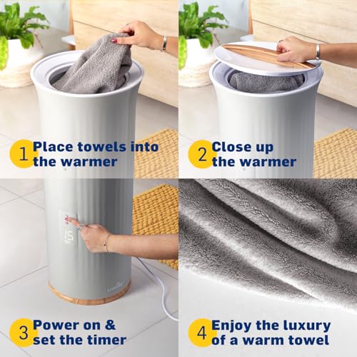 Live Fine Towel Warmer | Bucket Style Luxury Heater with LED Display, Adjustable Timer, Auto Shut-Off | Fits 40” x 70” Oversized Towel - Height 21.25 Inches and 12.9 Inches Wide - color: Gray