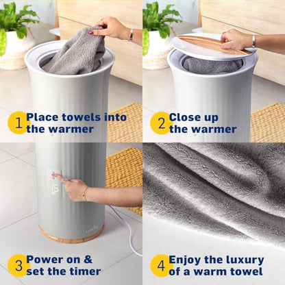 Live Fine Towel Warmer | Bucket Style Luxury Heater with LED Display, Adjustable Timer, Auto Shut-Off | Fits 40” x 70” Oversized Towel - Height 21.25 Inches and 12.9 Inches Wide - color: Gray