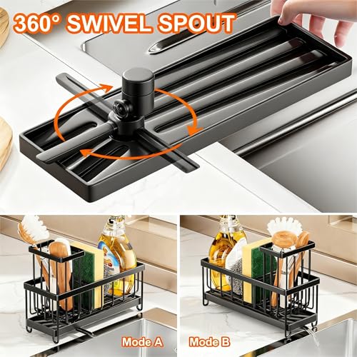 Black Sponge Holder for Kitchen Sink, Sink Caddy with Brush Holder Self-draining Sponge, Sturdy Rustproof Stainless Steel Kitchen Countertop Organizer for Soap Dispenser - style: Style 1