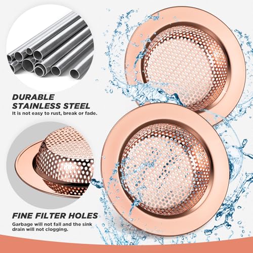 2 Pcs Sink Strainer Stainless Steel Kitchen Sink Drain Strainer Basket Cover Mesh Hair Food Catcher, Large Wide Rim of 4.4 Diameter(Rose Gold) - color: Rose Gold