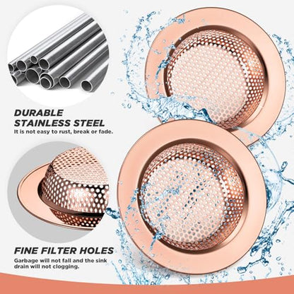 2 Pcs Sink Strainer Stainless Steel Kitchen Sink Drain Strainer Basket Cover Mesh Hair Food Catcher, Large Wide Rim of 4.4 Diameter(Rose Gold) - color: Rose Gold