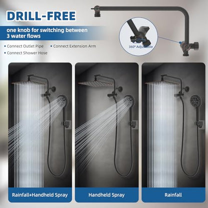 12" Metal Rainfall Shower Head with 10-Mode Handheld, Oil Rubbed Bronze | NSF/ANSI/CAN 372 Certified, High Pressure Showerhead Combo with 11" Adjustable Shower Arm, 71" Hose, Shower Head Holder - color: Oil Rubbed Bronze, style: Square 12"