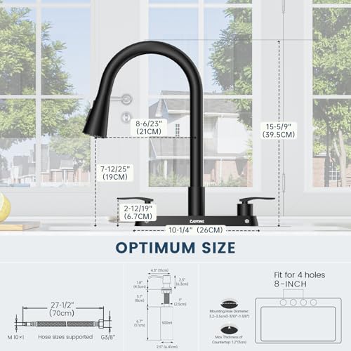 DAYONE Black 2 Handle Kitchen Faucet with Sprayer, 4 Holes Pull Down Faucets for Kitchen Sink with Soap Dispenser Stainless Steel - color: Matte Black, style: 4 Holes Pull Down