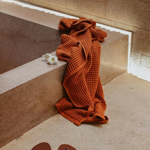 Waffle Bath Sheet Set, 100% Turkish Cotton, Includes 1 Bath Sheet, 1 Hand Towel, 2 Face Towels - color: Terra, size: Bath Sheet Set (4 Pieces)