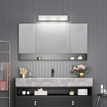 Ralbay 24inch Brushed Nickel Bathroom Vanity Lights 3-Light Metal Acrylic LED Modern Bathroom Wall Lighting Fixtures - color: Brushed Nickel, size: 24 inch