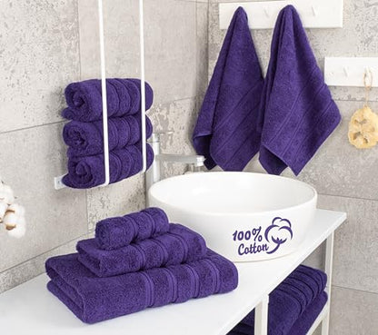 American Soft Linen 100% Cotton Luxury Turkish Towels, 6 Piece Towel Set | Soft Absorbent Quick Dry OEKO Tex Standard 100 Certificated Durable Machine Washable Premium Hotel Quality - color: Violet Purple