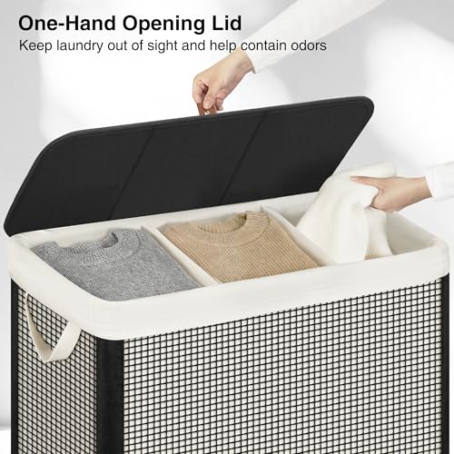 STO STO Laundry Hamper 3 Section with Lid, 180L Large 3 Compartment Laundry Sorter, Laundry Basket with Removable Washable Liner Bag, Breathable Clothes Hamper for Bedroom Bathroom Laundry Room Closet - size: 3-Section