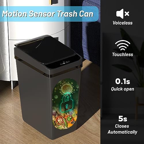 Procade 2Pack Touchless Bathroom Trash Can with Lid,4 Gal &2.5 Gal Slim Automatic Garbage Can, Auto Skinny Plastic Trash Bin, Small Motion Sensor Trash Bin for Bedroom, Bathroom, Office,RV(Black)