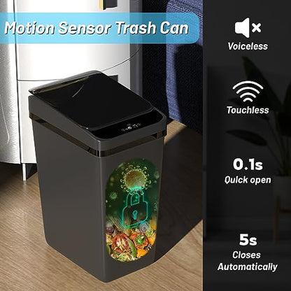 Procade 2Pack Touchless Bathroom Trash Can with Lid,4 Gal &2.5 Gal Slim Automatic Garbage Can, Auto Skinny Plastic Trash Bin, Small Motion Sensor Trash Bin for Bedroom, Bathroom, Office,RV(Black)