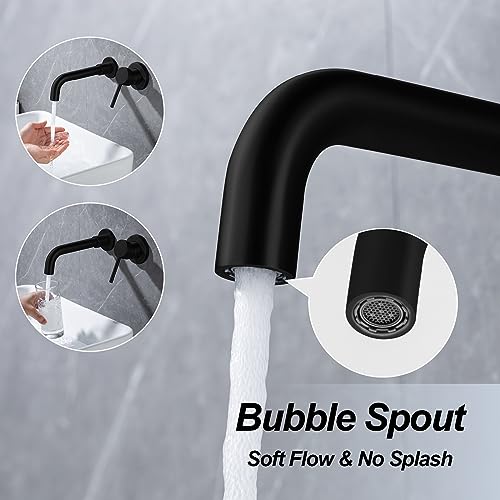 Wall Mounted Bathroom Faucet Single Handle Lavatory Sink Faucet Bathroom Vessel Sink Faucets with Single Lever 360 Swivel Basin Mixer Tap, Matte Black