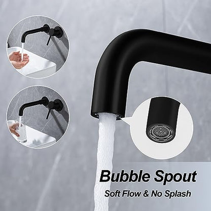 Wall Mounted Bathroom Faucet Single Handle Lavatory Sink Faucet Bathroom Vessel Sink Faucets with Single Lever 360 Swivel Basin Mixer Tap, Matte Black