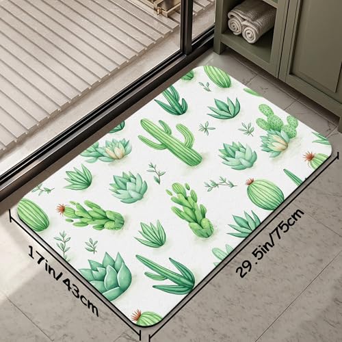 Cactus Succulent Bathroom Mat, Non-Slip Rubber Backing Thin Low-Profile Bath Rug, Easy-Clean Bathroom Floor Mat for Shower, Bathtub, Kitchen, or Entryway - color: Cactus and Succulent