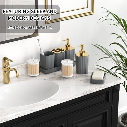 XLHOMO Bathroom Set - 26PC Bathroom Set with Shower Curtain and Rugs, Bathroom Accessory Set, Grey Bathroom Accessories Set, Trash Can & Soap Dispenser - style: Grey&Gold